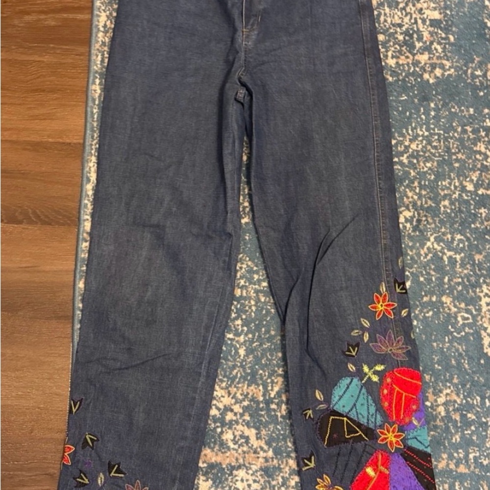 Chicos Embroidered Floral Detail Women's Jeans - Dark Blue
